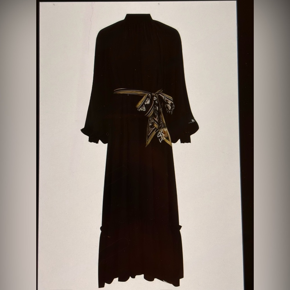 Zimmermann Black Long Sleeve Dress with Patterned Belt